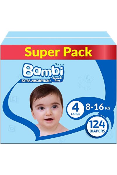 Sanita Bambi مقاس 4، كبير، 8-16 كجم، صندوق سوبر، 124 حفاضة