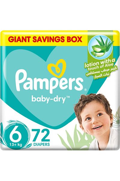 Pampers Aloe Vera, Size 6, Large, 13+kg, Giant Box, 72 Taped Diapers