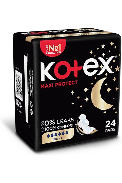 Kotex Kotex Maxi Protect Thick Pads, Overnight Protection Sanitary Pads with Wings, 24 Sanitary Pads