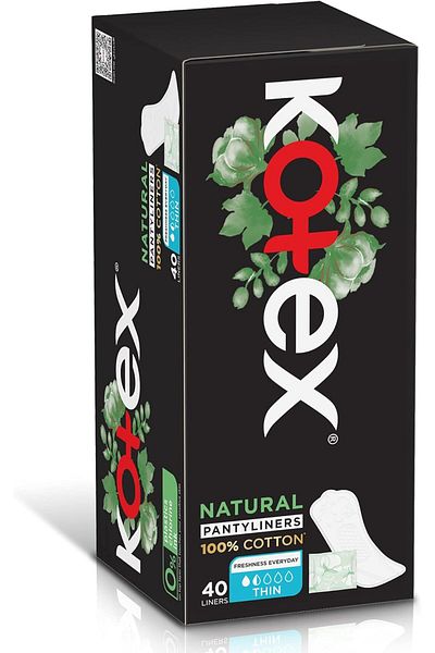 Kotex Natural Panty Liners, 100% Cotton, Thin Size, 40 Daily Panty Liners
