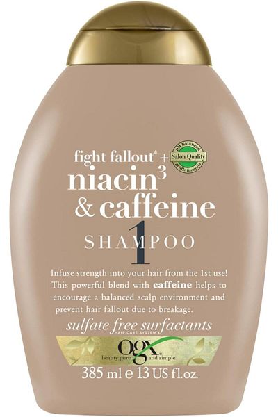 OGX Fight Fallout Niacin & Caffeine Shampoo Haarpflege mit Niacin & Koffein für brüchiges & dünner w