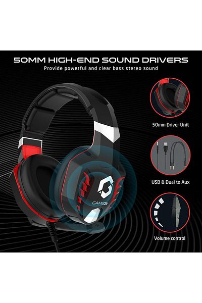 GAMEON Nightfall Gaming Headset, Supportable for PS4/PS5/XBOX ONE/PC, USB+3.5mm, 50mm Drivers, Omnid