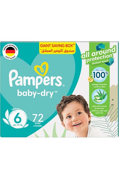 Pampers Aloe Vera, Size 6, Large, 13+kg, Giant Box, 72 Taped Diapers