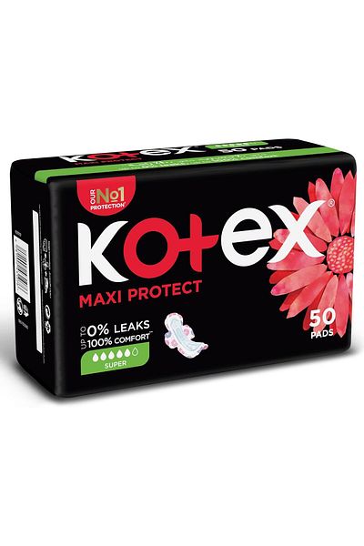 Kotex فوط صحية سميكة ماكسي بروتيكت من كوتكس، فوط صحية كبيرة الحجم بأجنحة، 50 فوطة صحية