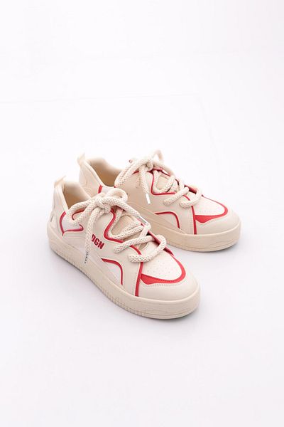 DGN Women's Thick Sole Daily Lace-Up Sports Shoes Sneaker Red