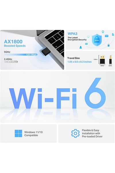 TP-LINK Nano USB WiFi 6 Adapter for PC(Archer TX20U Nano)- AX1800 2.4G/5G Dual-Band Wireless Network