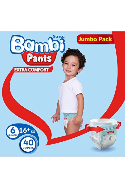Sanita Bambi بنطلون، مقاس 6، Xxl، عبوة جامبو، 40 حفاضة