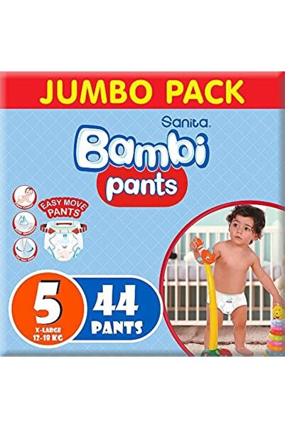 Sanita Bambi بنطلون، مقاس 5، XL، عبوة جامبو، 44 حفاضة
