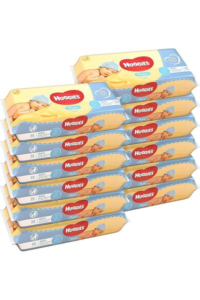 Huggies Baby Wipes Pure Water Fragrance Free Wipes, 56 Count (Pack of 12) Total 672 Wipes