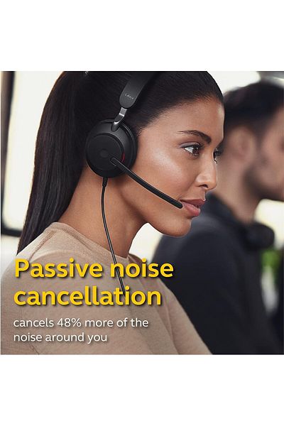 Jabra سماعات رأس سلكية Evolve2 40 MS، USB-A، أحادية الصوت، سوداء - سماعة رأس للعمل عن بعد للمكالمات والموسيقى، محسّنة