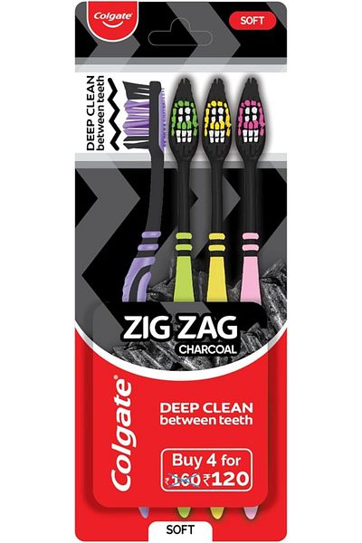Colgate Colgate Toothbrush Soft Zig Zag with Charcoal 5 Pack