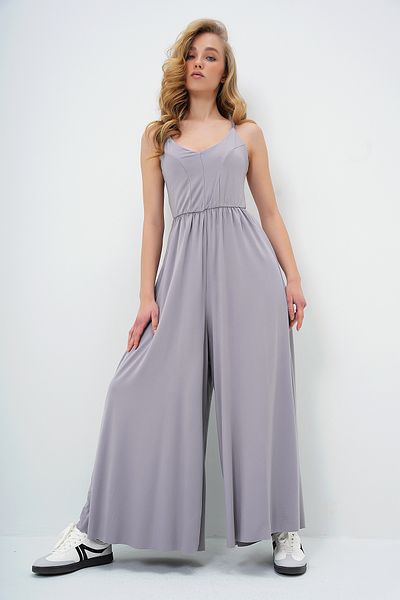Trend Alaçatı Stili Grauer Damen-Overall aus Modalstoff mit verstellbaren Trägern und weitem Bein ALC-X13688