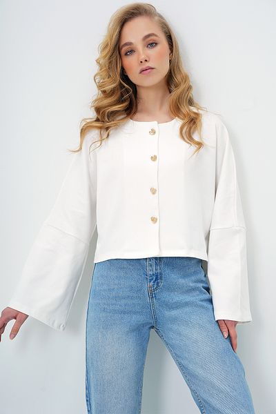 Trend Alaçatı Stili Women's White Gold Buttoned Knitwear Cardigan Alc-X12714
