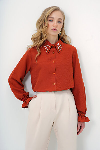 Trend Alaçatı Stili Cămașă Aerobin cu perle și piatră brodate pentru femei ALC-X10085