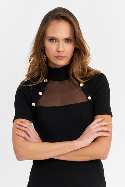 Cool & Sexy Black Button Camisole Women's Blouse - Tf56