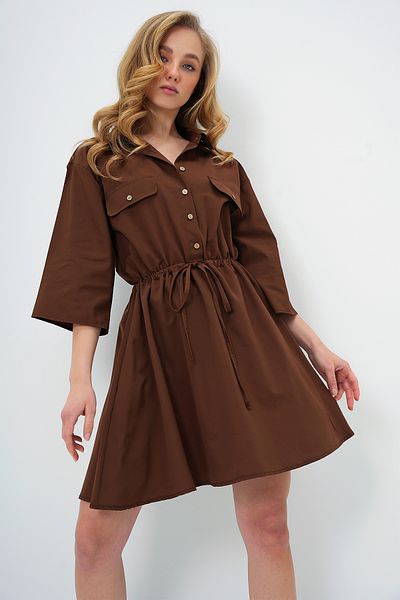 Trend Alaçatı Stili Γυναικείο Πικρό Καφέ Φόρεμα Safari Woven Shirt ALC-X6196