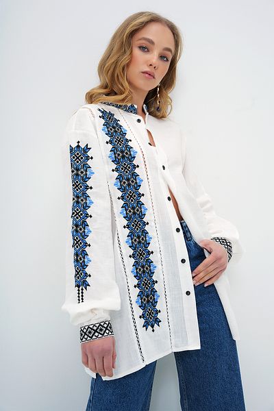 Trend Alaçatı Stili Women's Ecru Judge Collar Embroidered Linen Shirt Alc-X13716