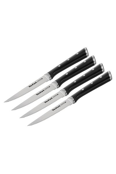TEFAL Ice Force Set of 4 Steak Knives 11 cm Kitchen Knife | German Stainless Steel Blade Black | K232S414