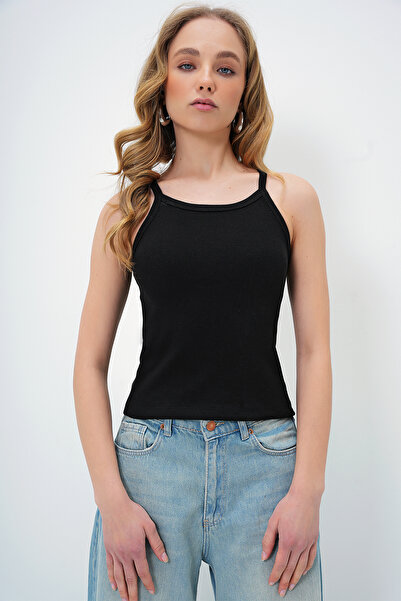 Trend Alaçatı Stili Schwarz-weißes 2er-Pack Neckholder-Unterhemd für Damen ALC-X13797