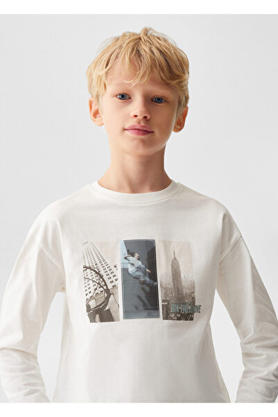 MANGO Woman Tricou pentru băiat Kirik White 67060649 -02