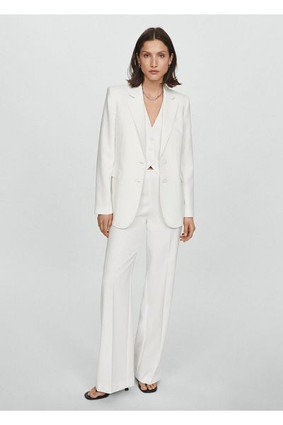 MANGO Biela dámska bunda Blazer 67941009
