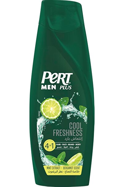 PERT PLUS Men, Cool Fresh Shampoo with Mint Extract, Bergamot Scent, 4in1 for Hair, Face, Beard and