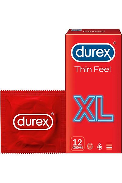 Durex ديوركس واقي ذكري للرجال XL بمزلقات ثين فيل - 12 قطعة
