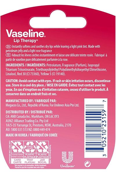 Vaseline Lip Therapy, Rosy Lips, 0.25 Ounce (1 Pack)