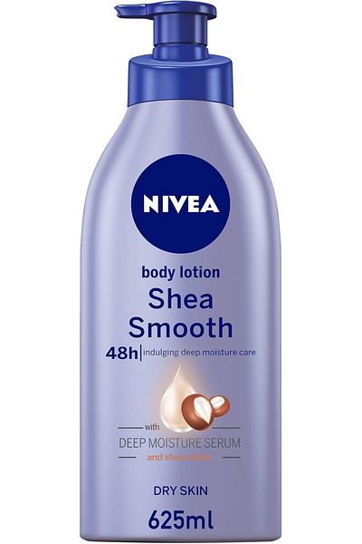 NIVEA Body Lotion 48h Moisture Care for Dry Skin, Smooth Sensation Body Milk, Shea Butter, 625ml