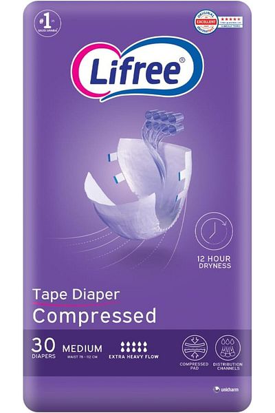 Lifree Lifree Adult Diapers with Super Absorbent Tape, Medium - 30 Diapers