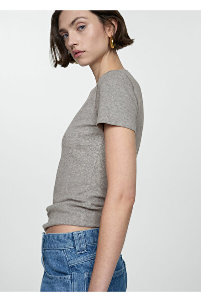 MANGO Woman Γυναικείο γκρι μπλουζάκι 67968643