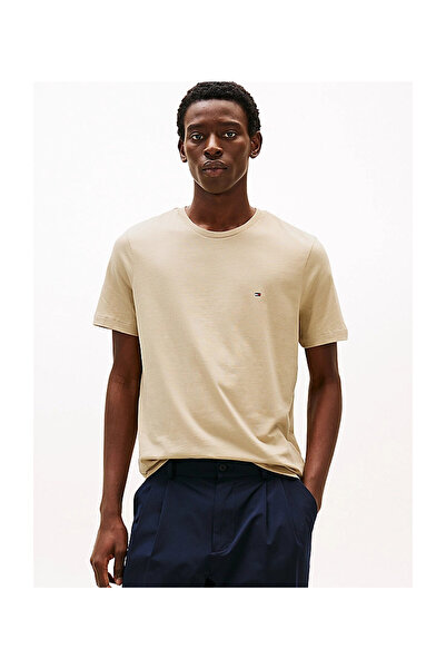 Tommy Hilfiger Erkek Yuvarlak Yaka Slim Fit Esnek Kumaş Uzun Kollu Bej T-Shir...