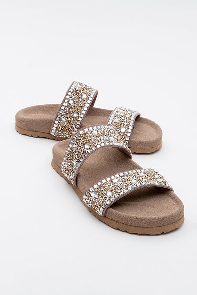 LuviShoes Γυναικείες παντόφλες από γνήσιο δέρμα JAMES Earth Stone Double Banded