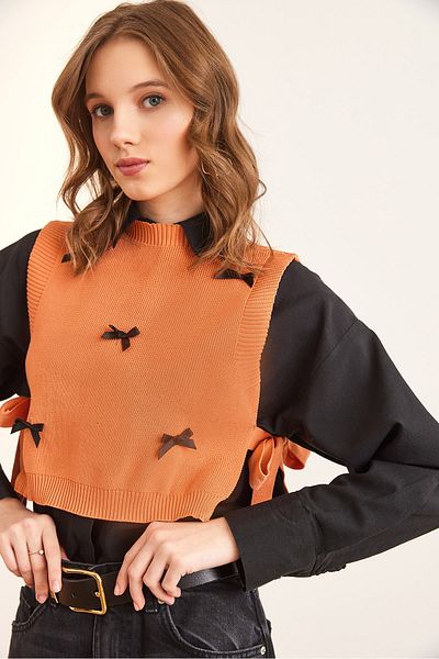 Olalook Women's Onion Shell Bow Detailed Side Tie Knitwear Sweater Svt- 00000046