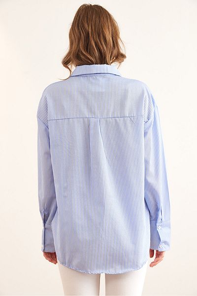 Olalook Γυναικείο Baby Blue υφαντό πουκάμισο με λεπτομέρεια από σουρωτήρι τσέπης GML- 19001293
