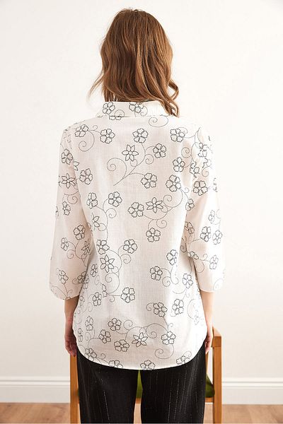 Olalook Γυναικείο λινό πουκάμισο Ivy White με διπλό μανίκι GML- 19000825