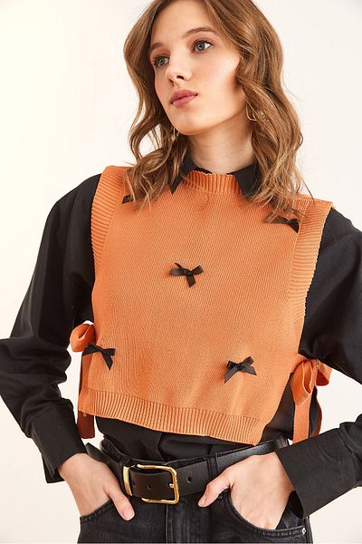 Olalook Women's Onion Shell Bow Detailed Side Tie Knitwear Sweater Svt- 00000046