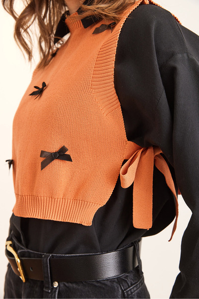 Olalook Women's Onion Shell Bow Detailed Side Tie Knitwear Sweater Svt- 00000046