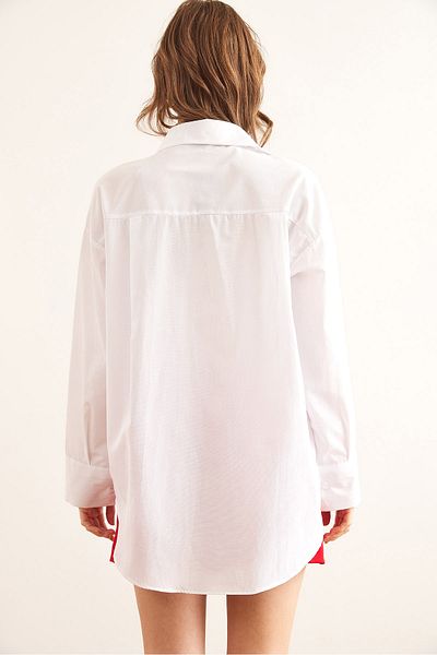 Olalook Cămașă oversize cu inimă albă pentru femei, cu broderie ascunsă GML- 19001295