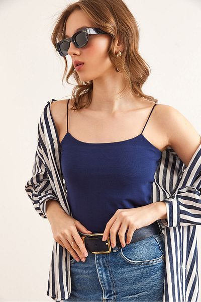 Olalook Marineblauer Lycra-Body mit Seilriemen für Damen BDY- 00000042