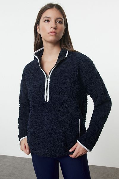 Trendyol Collection Plyšová pletená sportovní mikina v námořnické modré - Thmaw23Sw00021