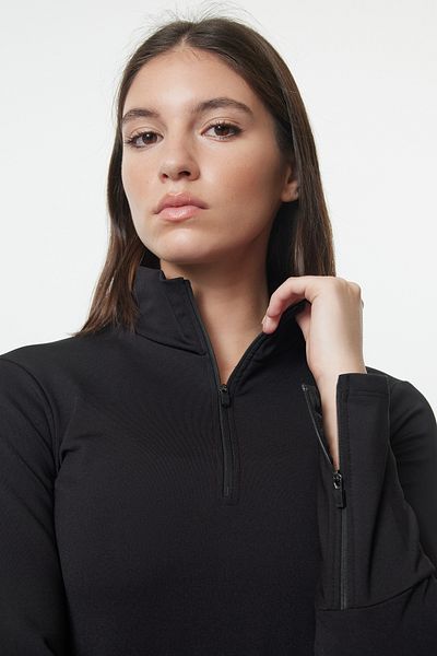 Trendyol Collection Schwarzes, extra warmes, gestricktes Winter-Sport-Sweatshirt aus Fleece mit Reißverschluss THMAW25SW00004