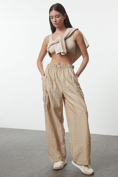 Trendyol Collection Flexible and Adjustable Waist Beige Parachute Sports Sweatpants - THMAW24EA00014