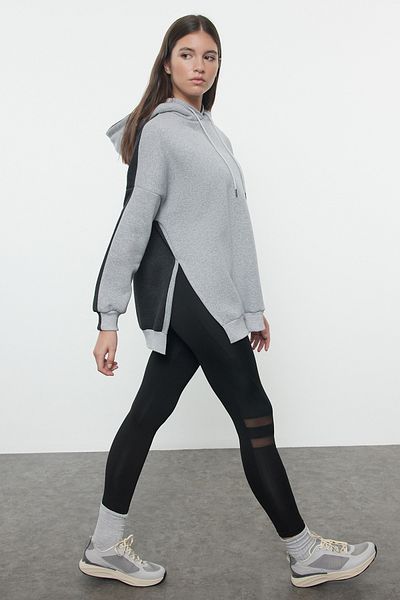 Trendyol Collection Αθλητικό φούτερ Fleece Anthracite Color Blocked Φαρδιά Εφαρμογή - TWOSS22SW0074