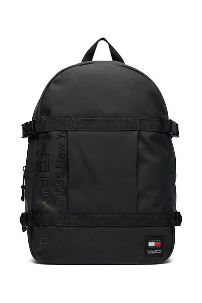 Tommy Hilfiger Unisex logo značky Stylově vypadající kožený černý batoh Vhodné pro příležitostné použití Am0am11961-Bds
