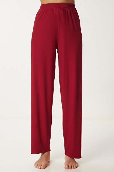 Happiness İstanbul Kadın Bordo Gömlek Alt Örme Pijama Takımı PQ00001