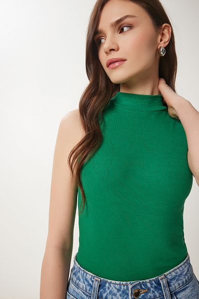 Happiness İstanbul Women's Green Turtleneck Cotton Knitted Blouse GT00004