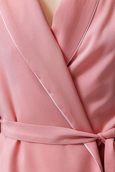 Trendyol Collection Viscose Dusty Rose Pajama Set with Shorts - Belt and Piping Detail Thmss23Pt00203