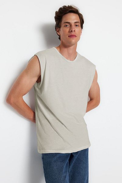 Trendyol Collection Ärmelloses Basic-Unterhemd aus 100 % Baumwolle in Steinfarbe – TMNSS20AL0067