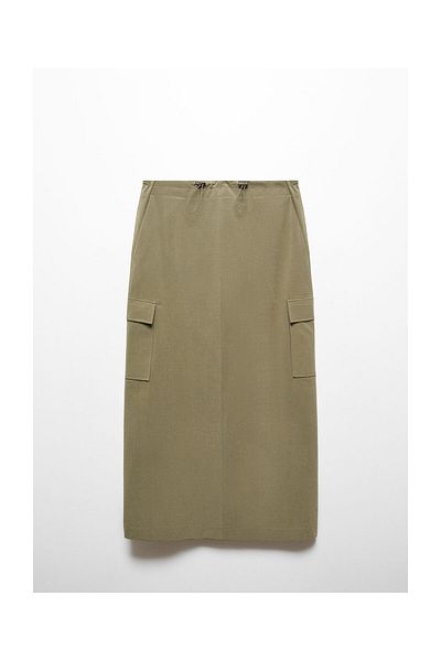 MANGO Woman Midi sukně s cargo kapsami